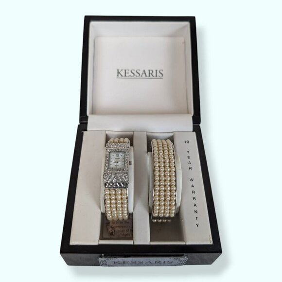 Vintage Kessaris Faux Pearl Bracelet & Watch Set - Picture 1 of 13